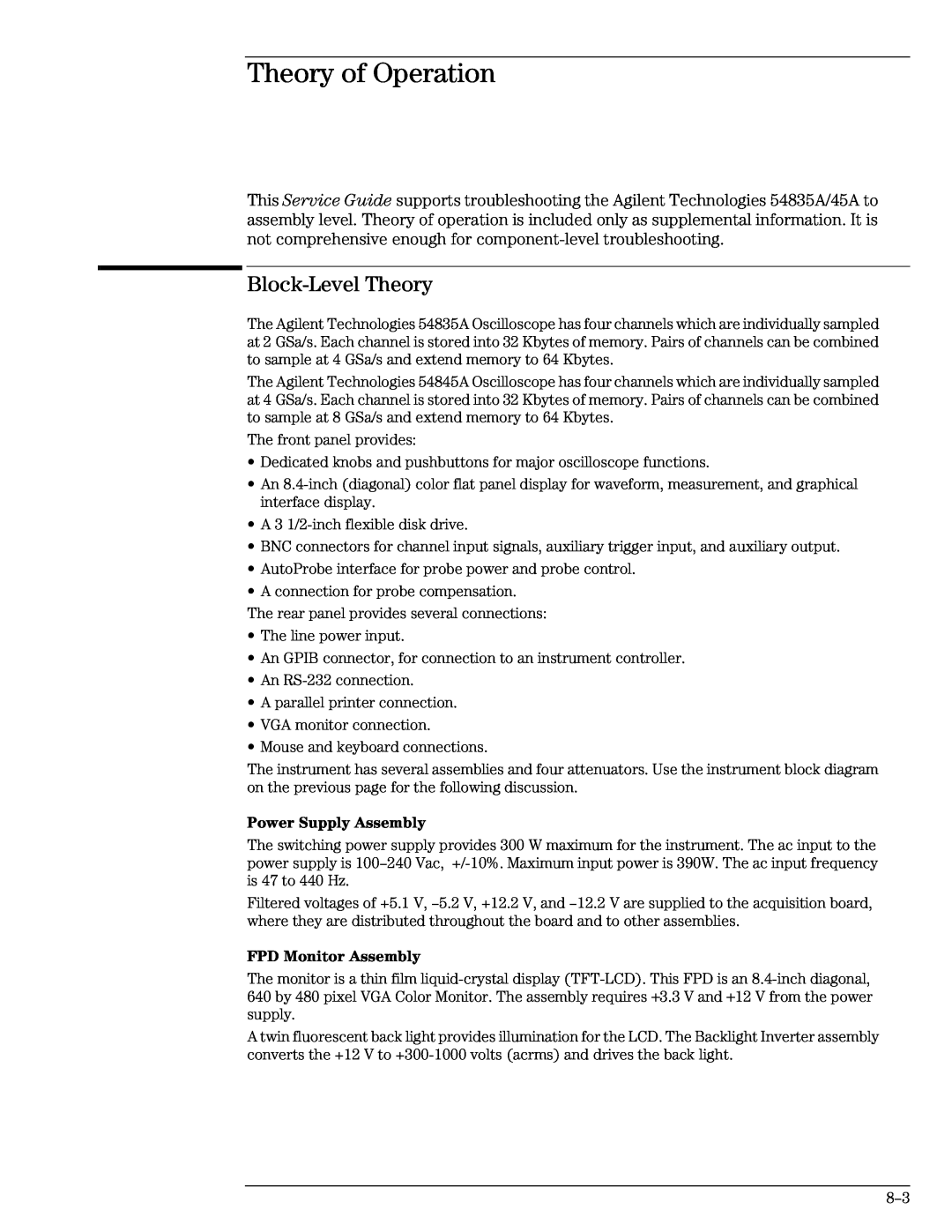 Agilent Technologies 46A, 45A, 54835A manual Theory of Operation, Block-Level Theory 