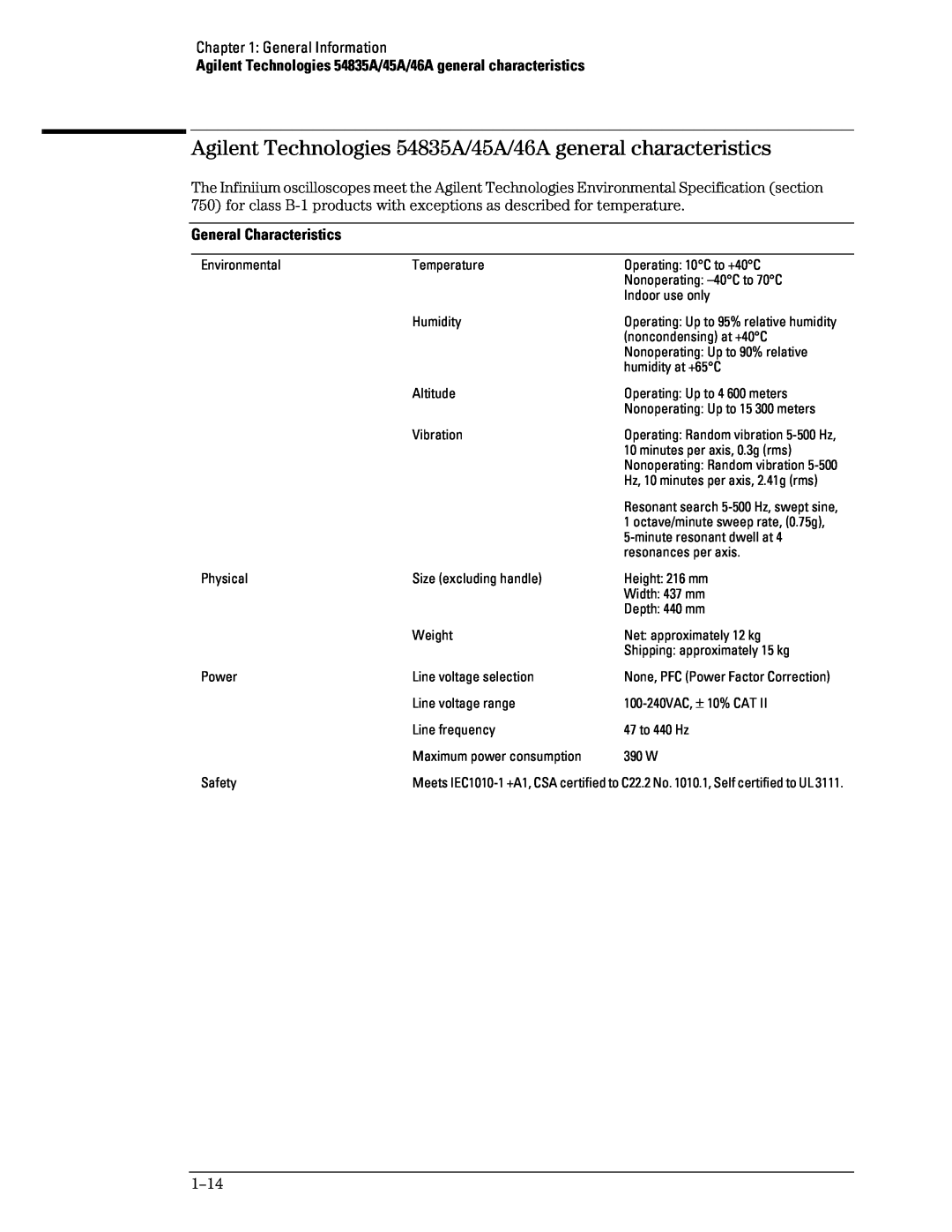 Agilent Technologies manual Agilent Technologies 54835A/45A/46A general characteristics, General Information 