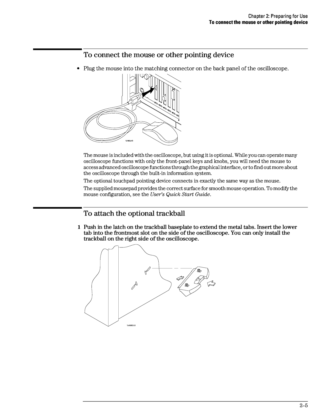 Agilent Technologies 46A, 45A, 54835A manual To connect the mouse or other pointing device, To attach the optional trackball 