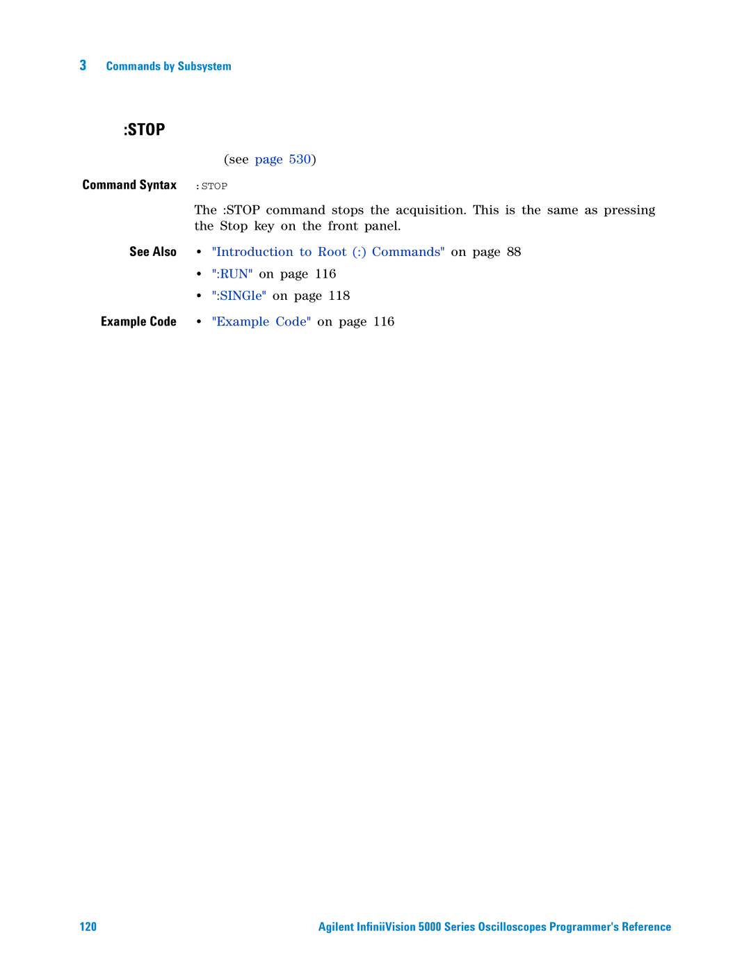 Agilent Technologies 5000 Series manual Command Syntax Stop 