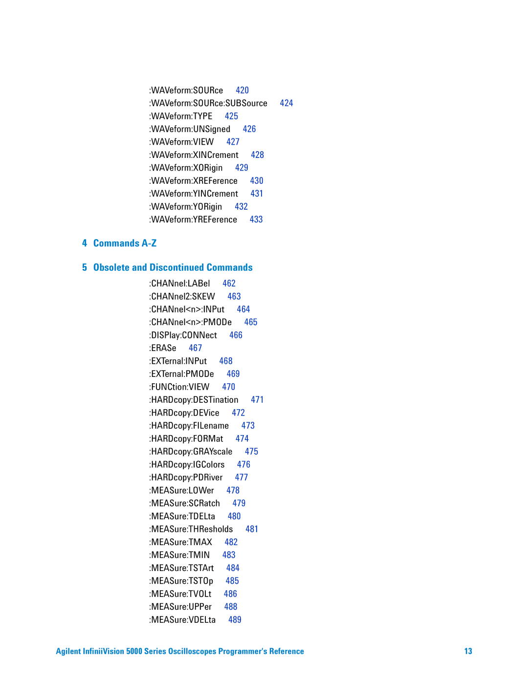 Agilent Technologies 5000 Series manual Commands A-Z Obsolete and Dis Commands 