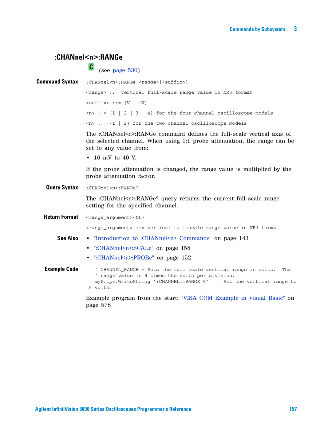 Agilent Technologies 5000 Series manual CHANnelnRANGe, Example Code 