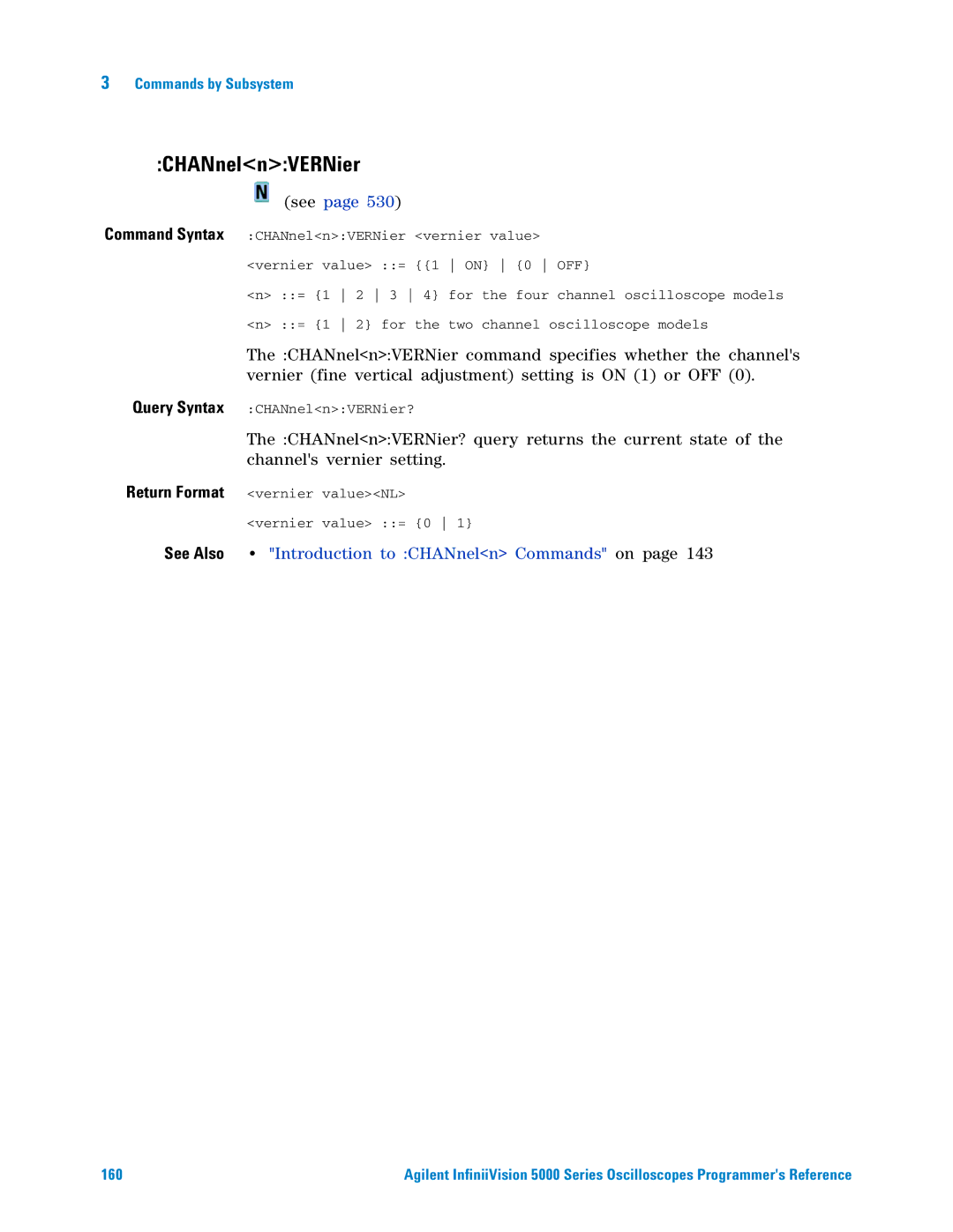 Agilent Technologies 5000 Series manual CHANnelnVERNier, See Also Introduction to CHANneln Commands on 