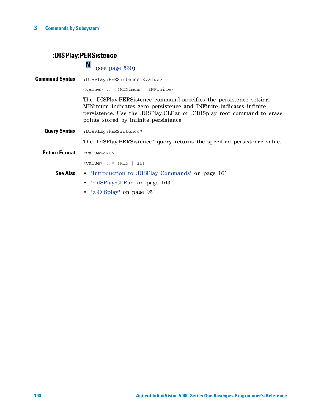 Agilent Technologies 5000 Series manual DISPlayPERSistence, DISPlayCLEar on 