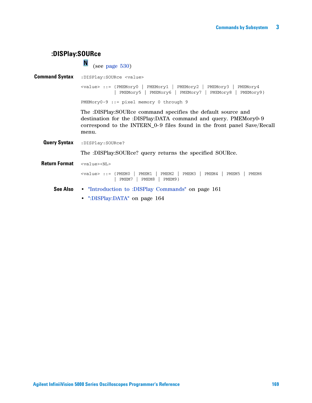 Agilent Technologies 5000 Series manual DISPlaySOURce, See Also Introduction to DISPlay Commands on DISPlayDATA on 