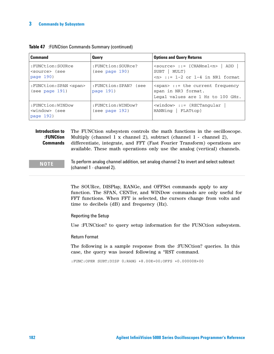 Agilent Technologies 5000 Series manual Funcoper Subtdisp 0RANG +8.00E+00OFFS +0.00000E+00 