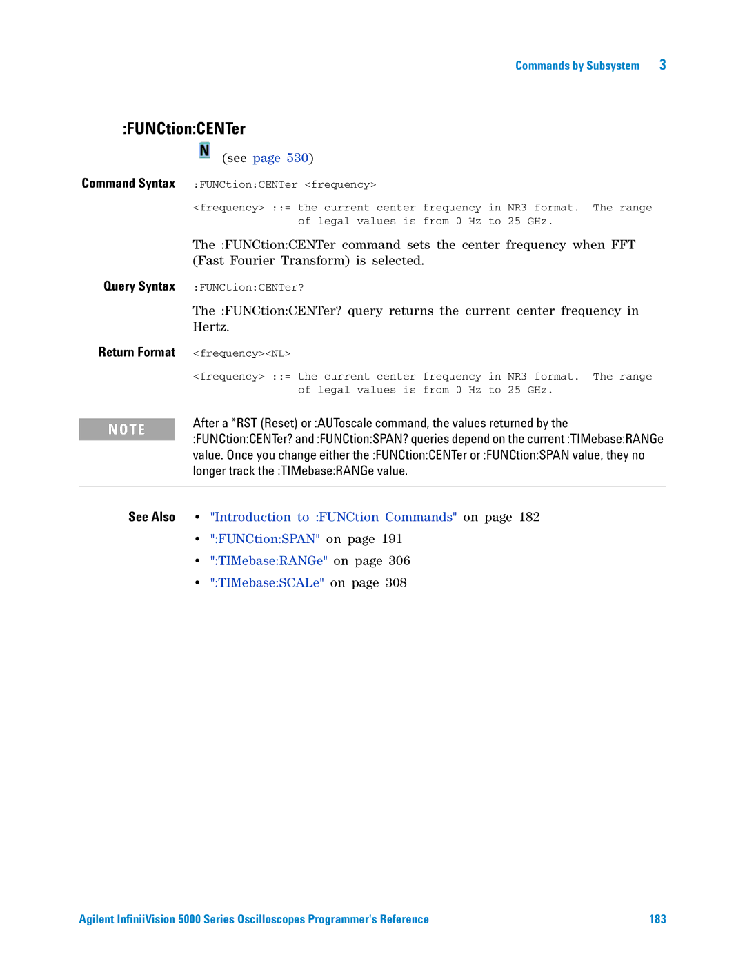 Agilent Technologies 5000 Series manual FUNCtionCENTer, Longer track the TIMebaseRANGe value 