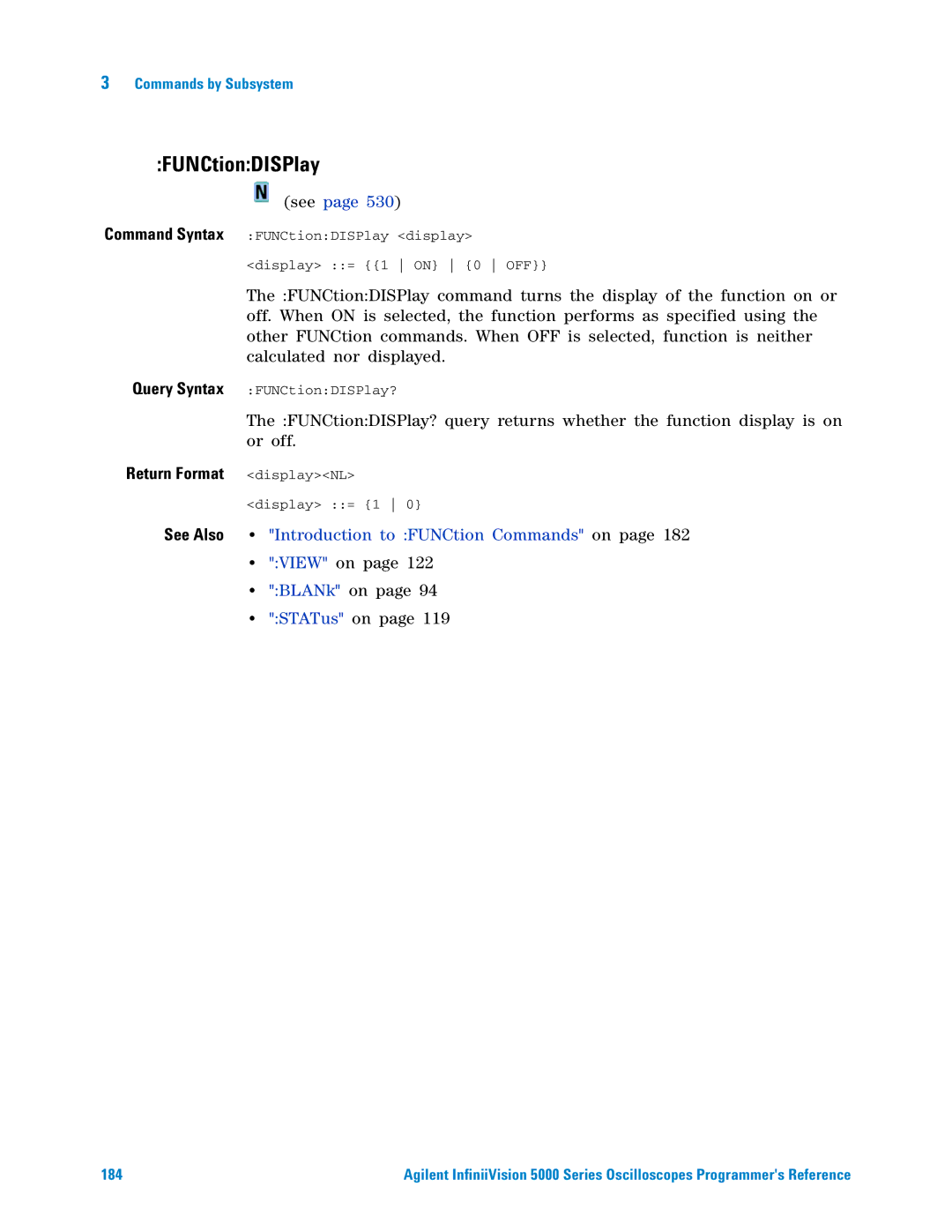 Agilent Technologies 5000 Series manual FUNCtionDISPlay, Introduction to FUNCtion Commands on 