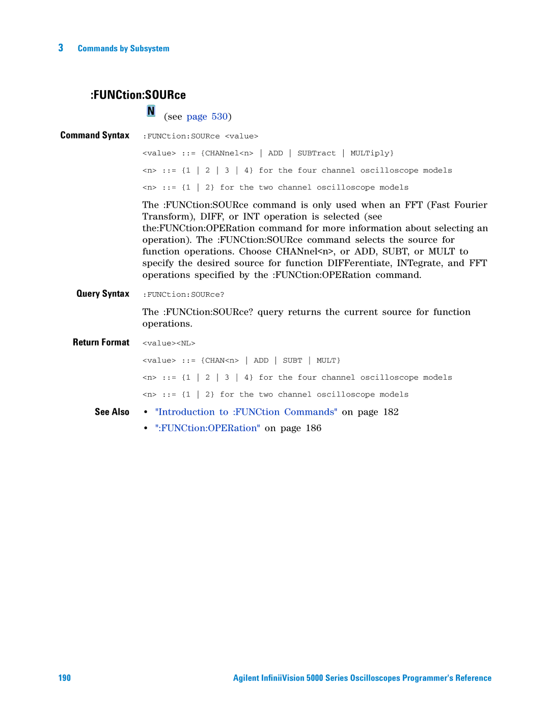 Agilent Technologies 5000 Series manual FUNCtionSOURce, FUNCtionOPERation on 