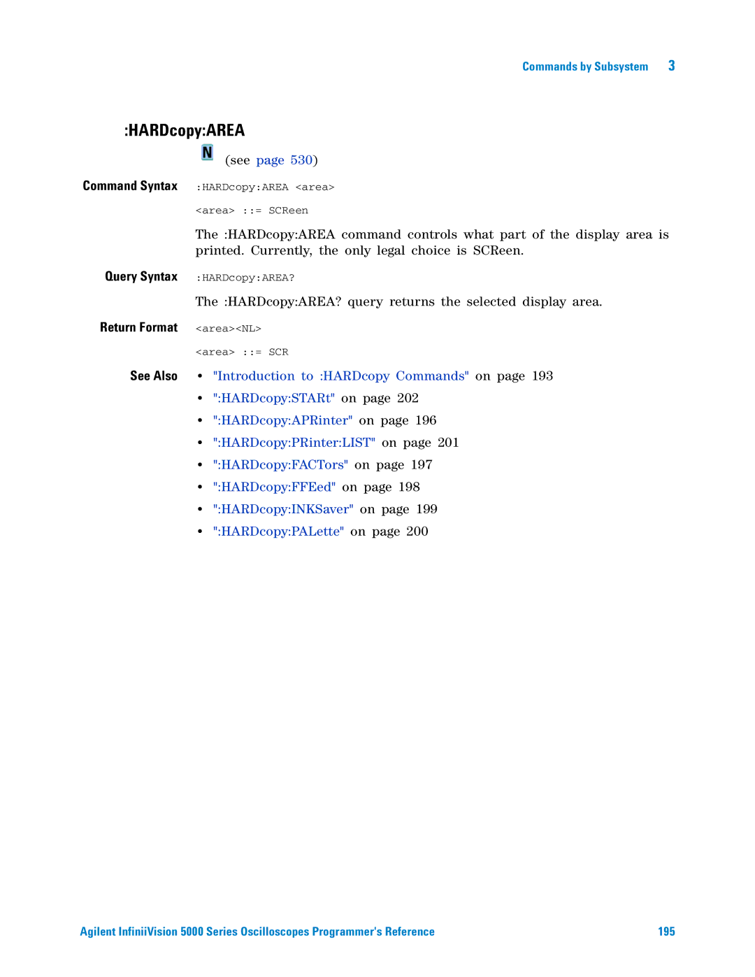 Agilent Technologies 5000 Series manual HARDcopyAREA, Return Format areaNL 