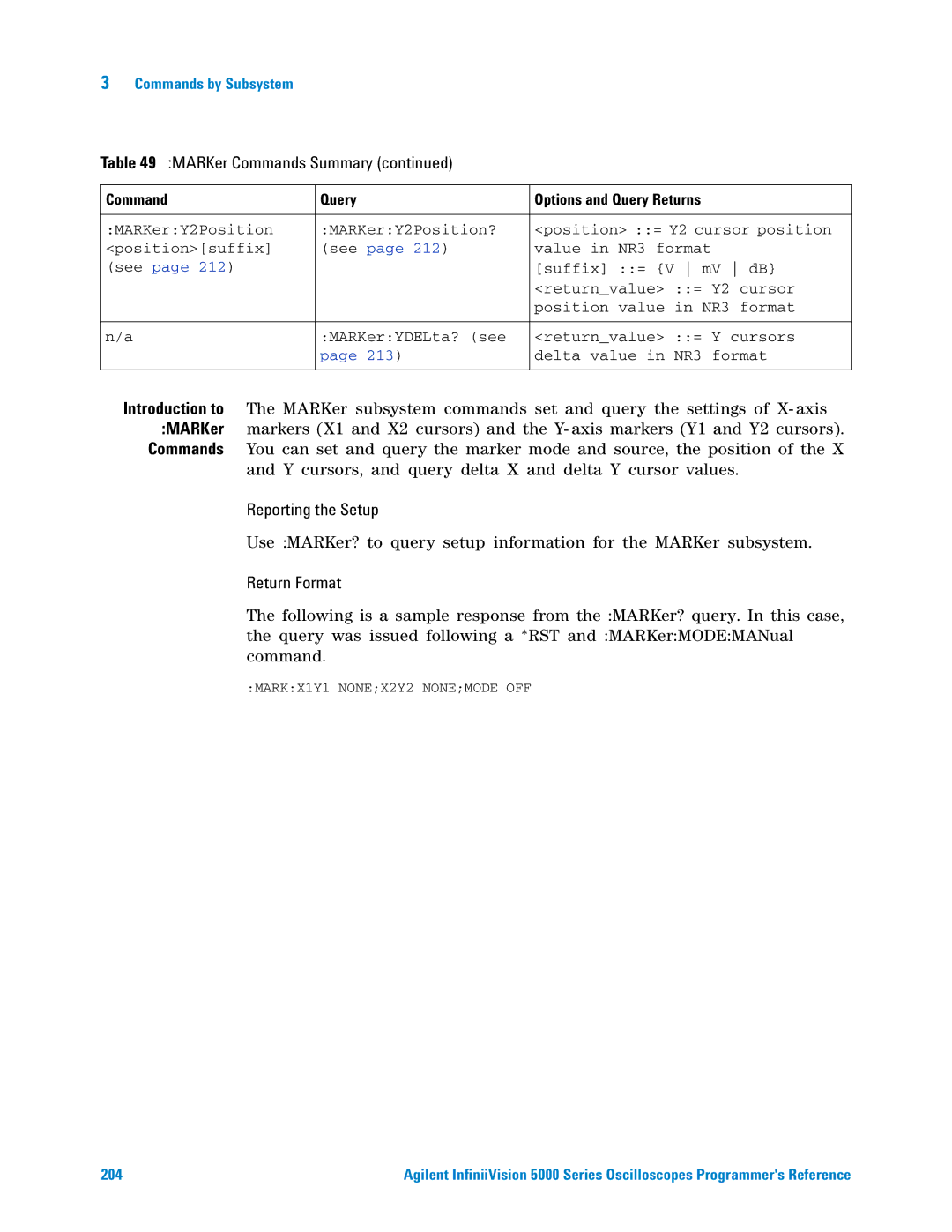 Agilent Technologies 5000 Series manual MARKX1Y1 NONEX2Y2 Nonemode OFF 