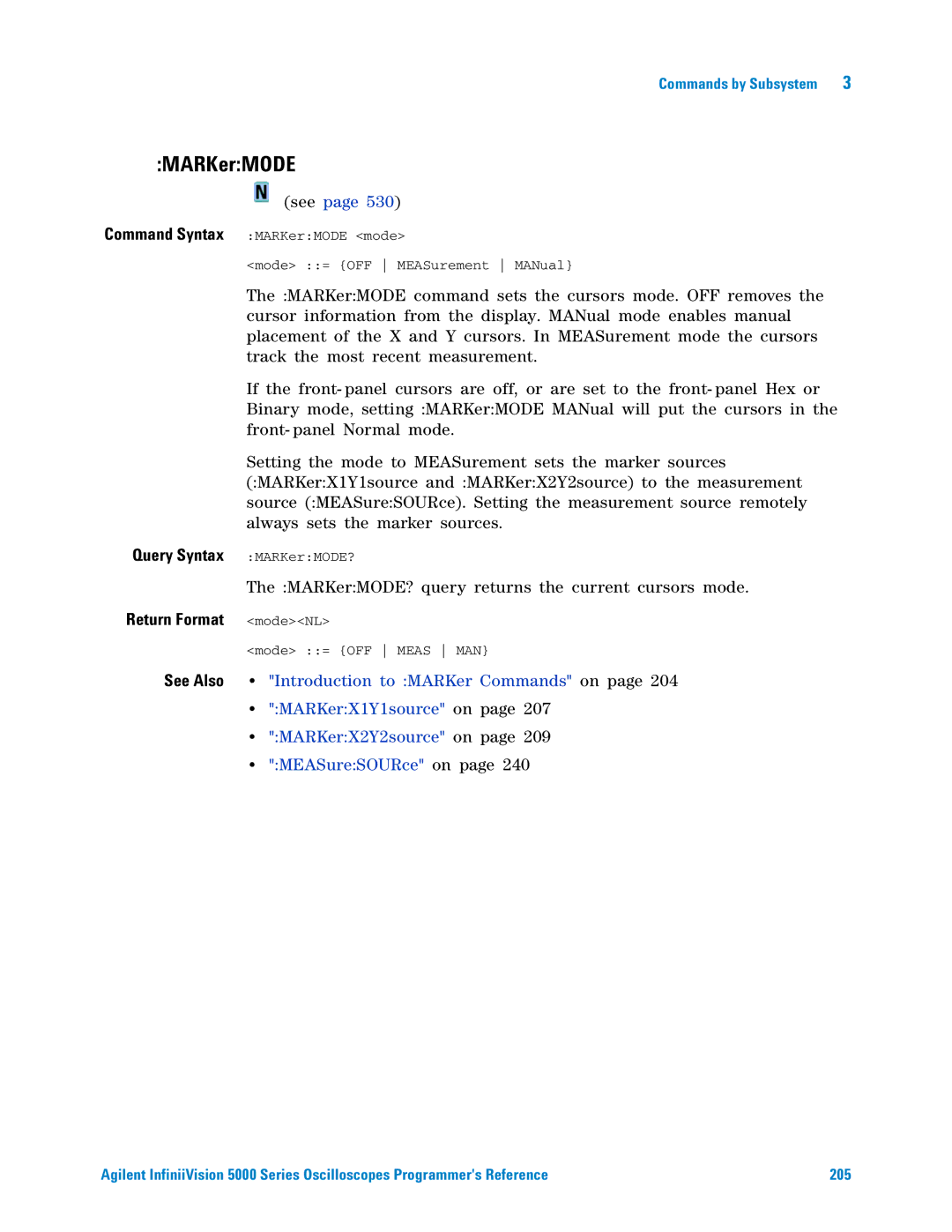 Agilent Technologies 5000 Series manual Query Syntax MARKerMODE?, Return Format modeNL 