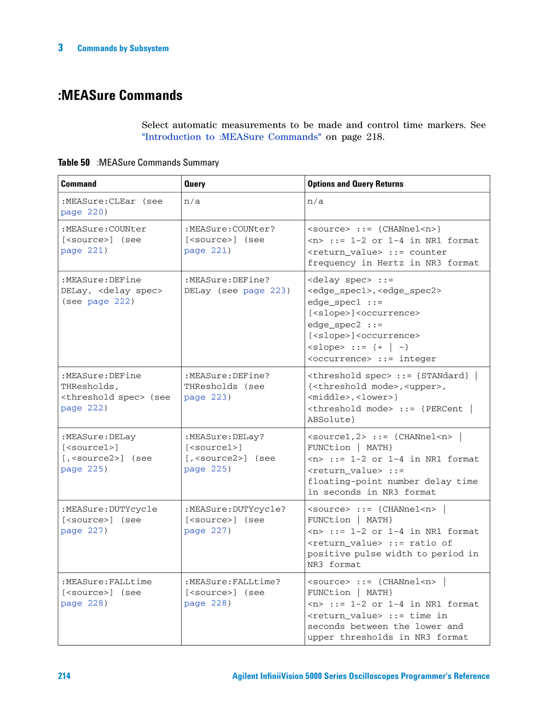 Agilent Technologies 5000 Series manual MEASure Commands Summary 