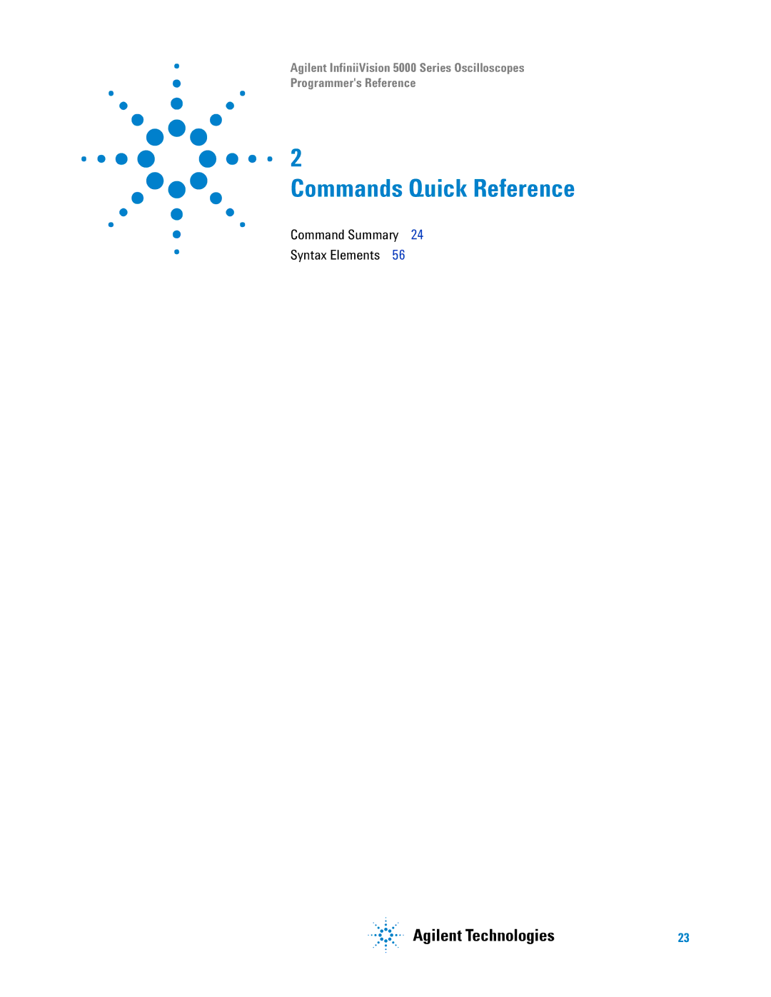 Agilent Technologies 5000 Series manual Commands Quick Reference, Command Summary Syntax Elements 