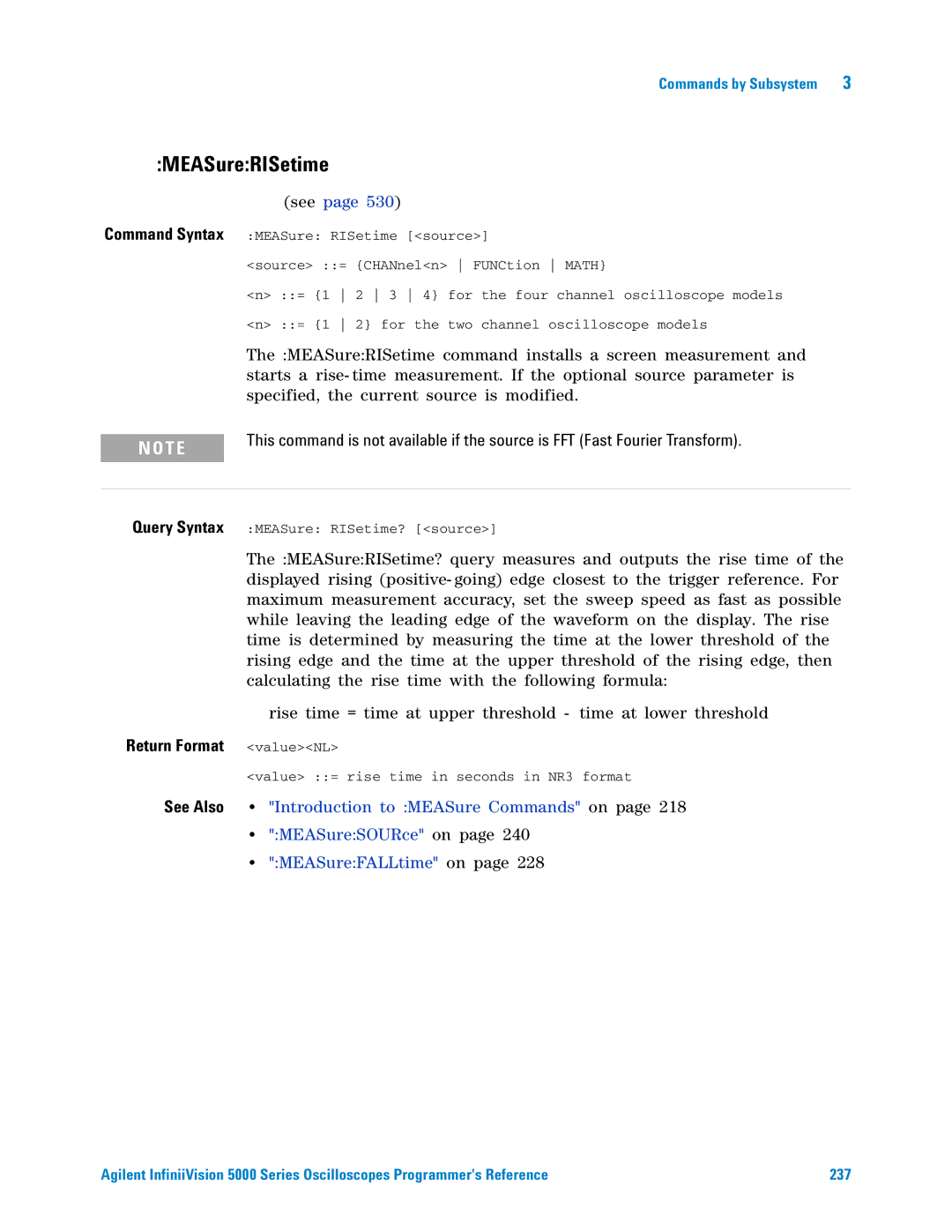 Agilent Technologies 5000 Series manual MEASureRISetime, MEASureFALLtime on 