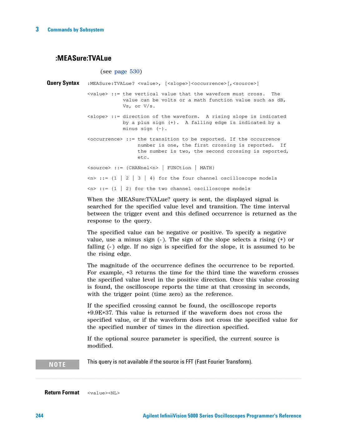 Agilent Technologies 5000 Series manual MEASureTVALue, Return Format valueNL 