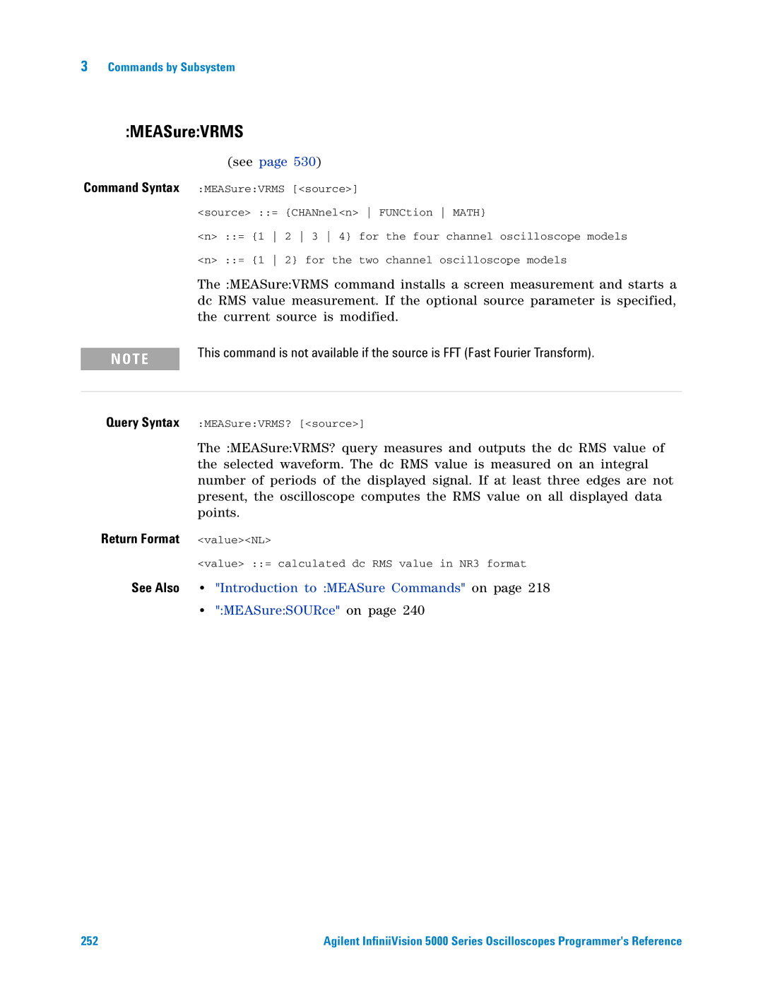 Agilent Technologies 5000 Series manual MEASureVRMS, See Also 