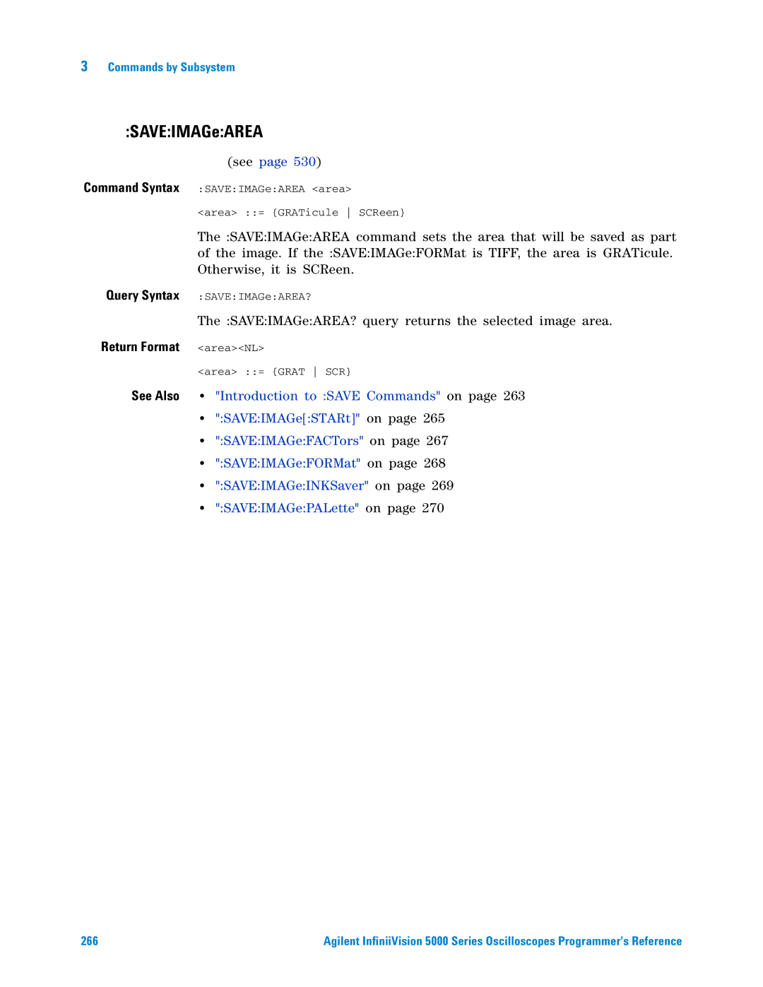 Agilent Technologies 5000 Series manual SAVEIMAGeAREA, Introduction to Save Commands on 