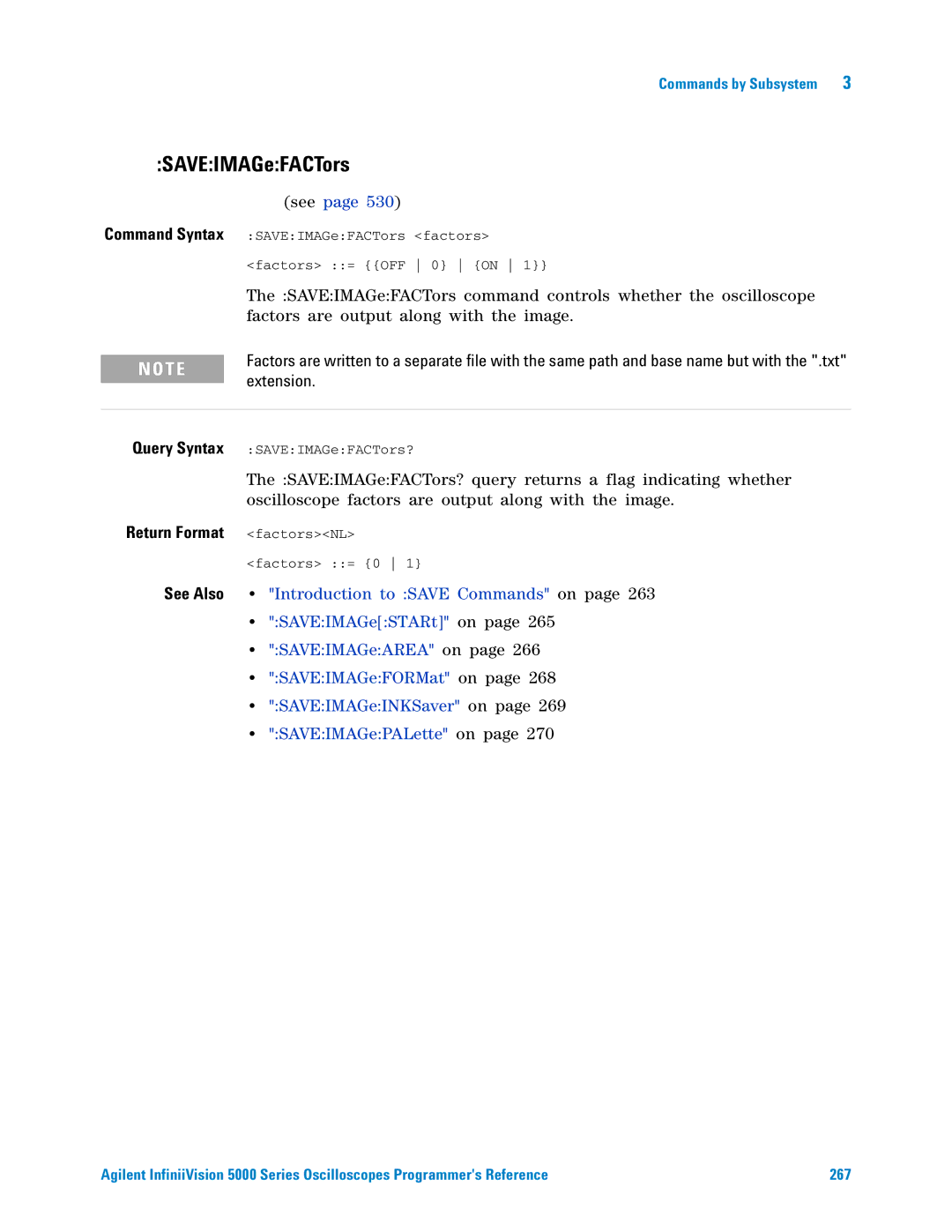 Agilent Technologies 5000 Series manual SAVEIMAGeFACTors, Command Syntax 