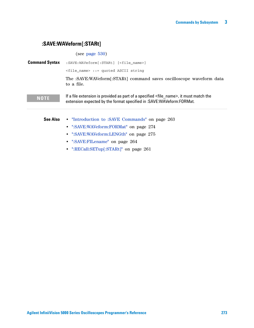 Agilent Technologies 5000 Series manual SAVEWAVeformSTARt, Command Syntax 