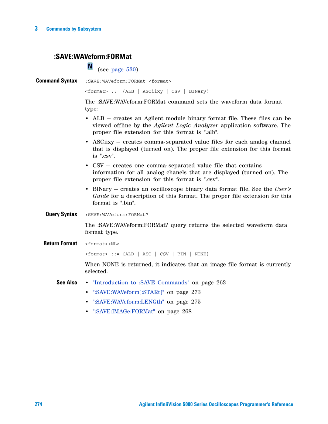 Agilent Technologies 5000 Series manual SAVEWAVeformFORMat, Return Format formatNL 