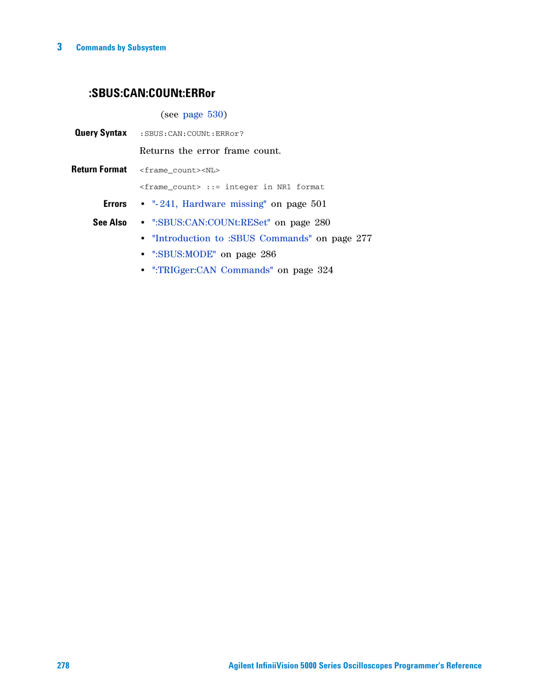 Agilent Technologies 5000 Series manual SBUSCANCOUNtERRor, See 