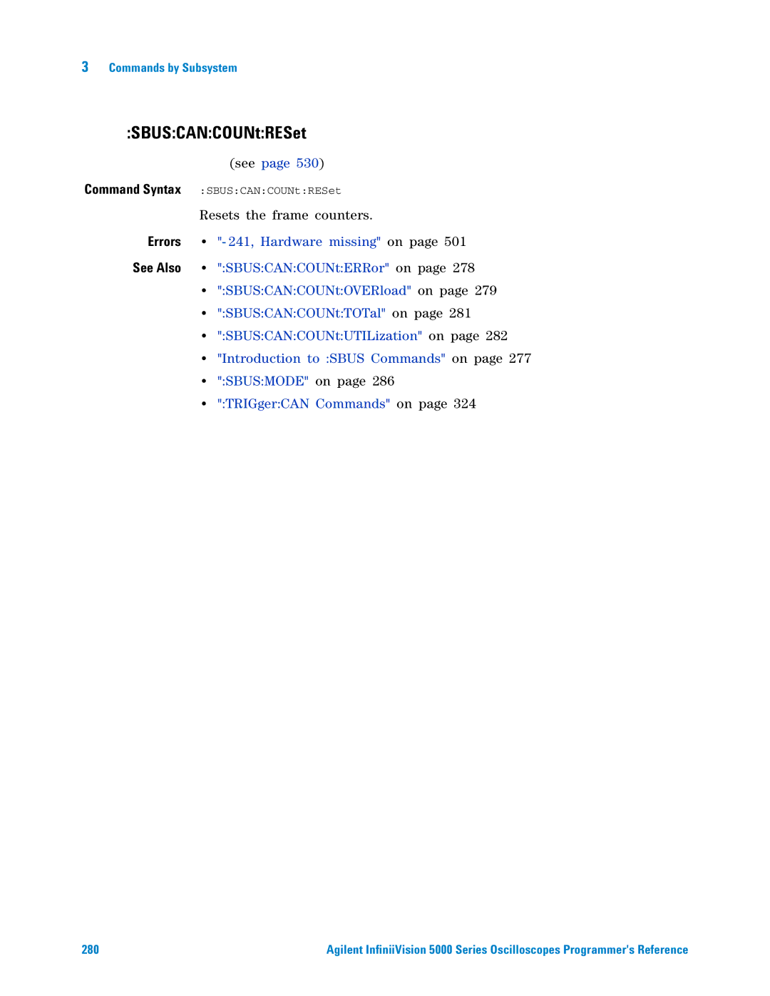 Agilent Technologies 5000 Series manual SBUSCANCOUNtRESet 