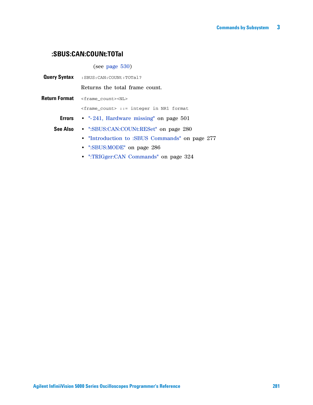 Agilent Technologies 5000 Series manual SBUSCANCOUNtTOTal 