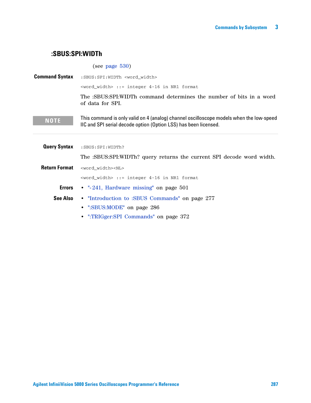 Agilent Technologies 5000 Series manual SBUSSPIWIDTh 