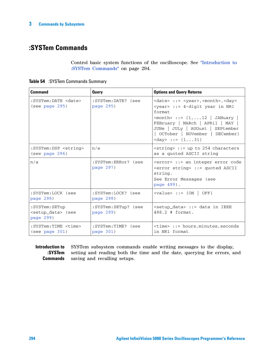 Agilent Technologies 5000 Series manual SYSTem Commands Summary 