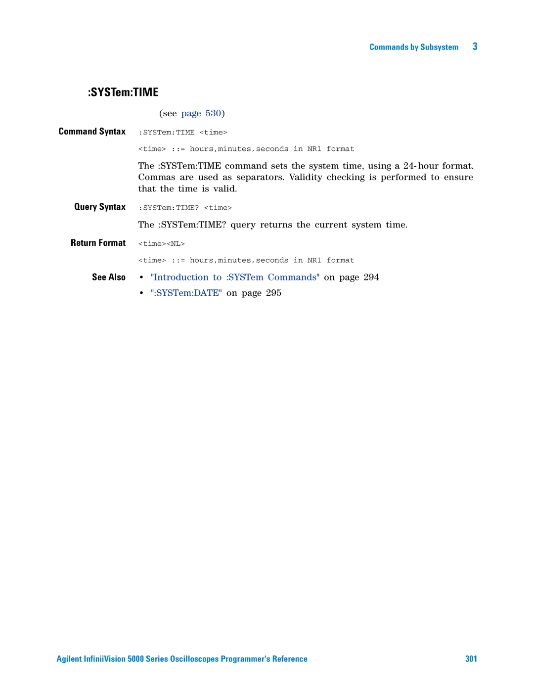 Agilent Technologies 5000 Series manual SYSTemTIME, Return Format timeNL 