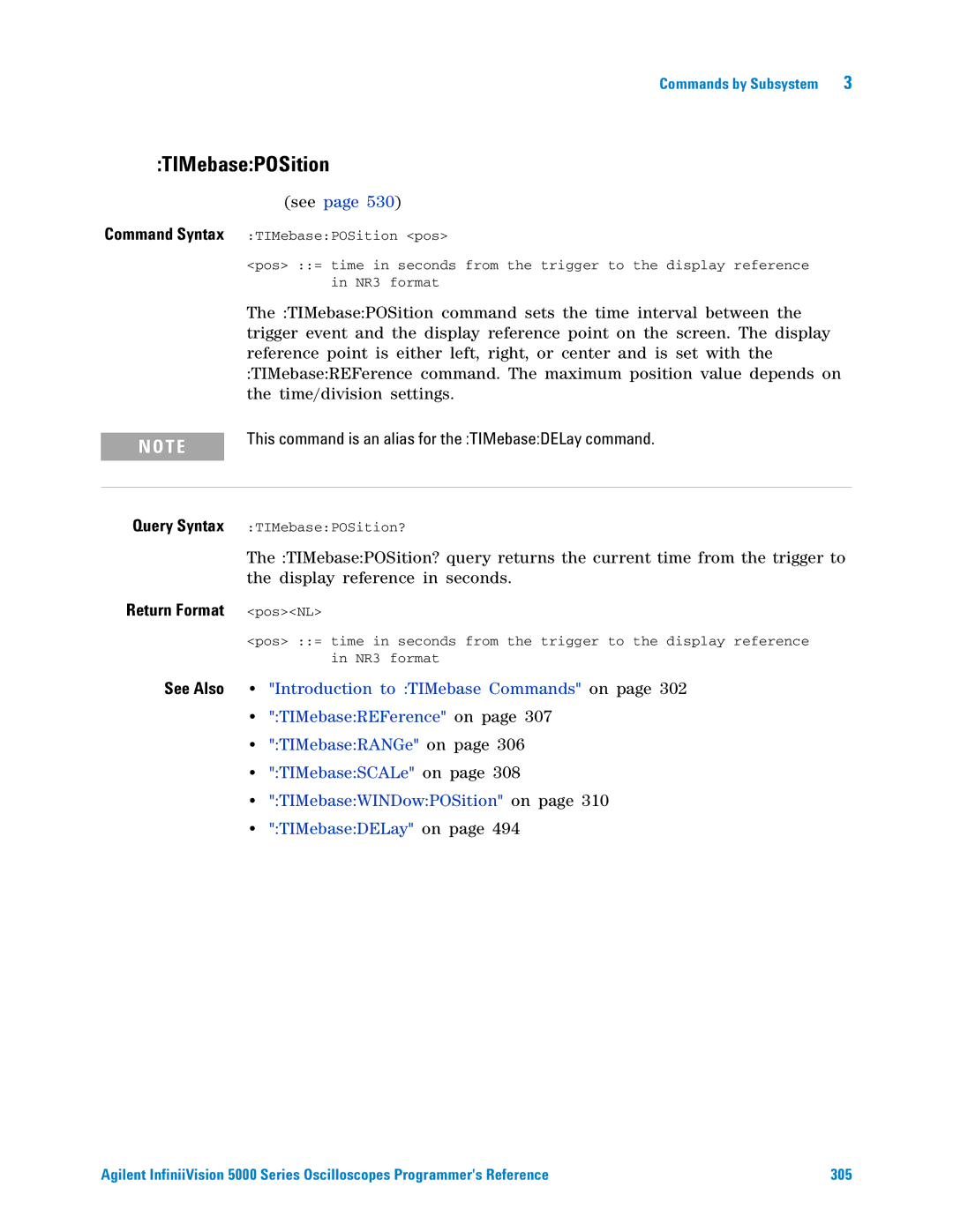 Agilent Technologies 5000 Series manual TIMebasePOSition, Return Format posNL 