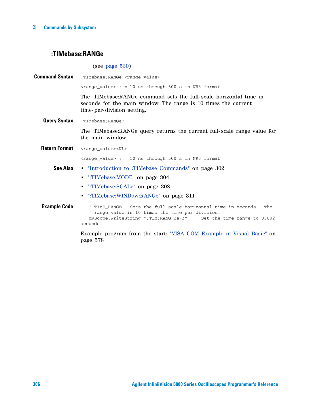 Agilent Technologies 5000 Series manual TIMebaseRANGe 