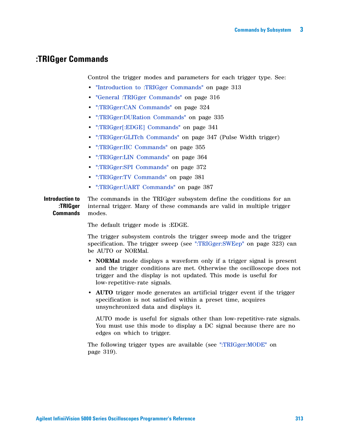 Agilent Technologies 5000 Series manual TRIGger Commands, Commands modes 