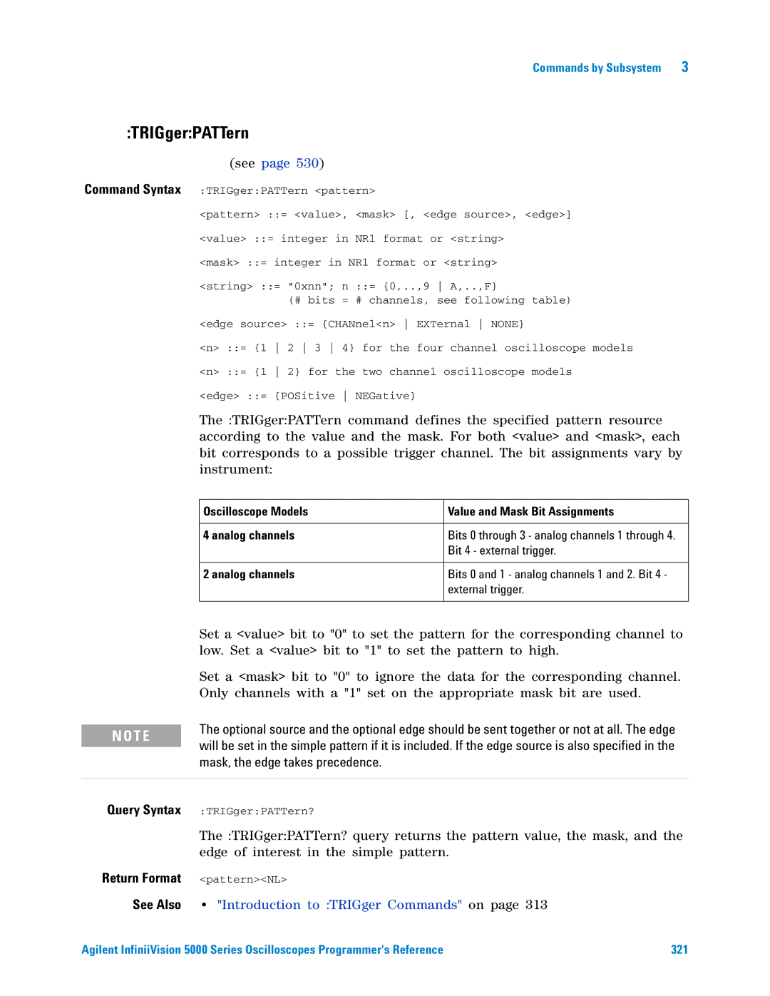 Agilent Technologies 5000 Series manual TRIGgerPATTern, Mask, the edge takes precedence 