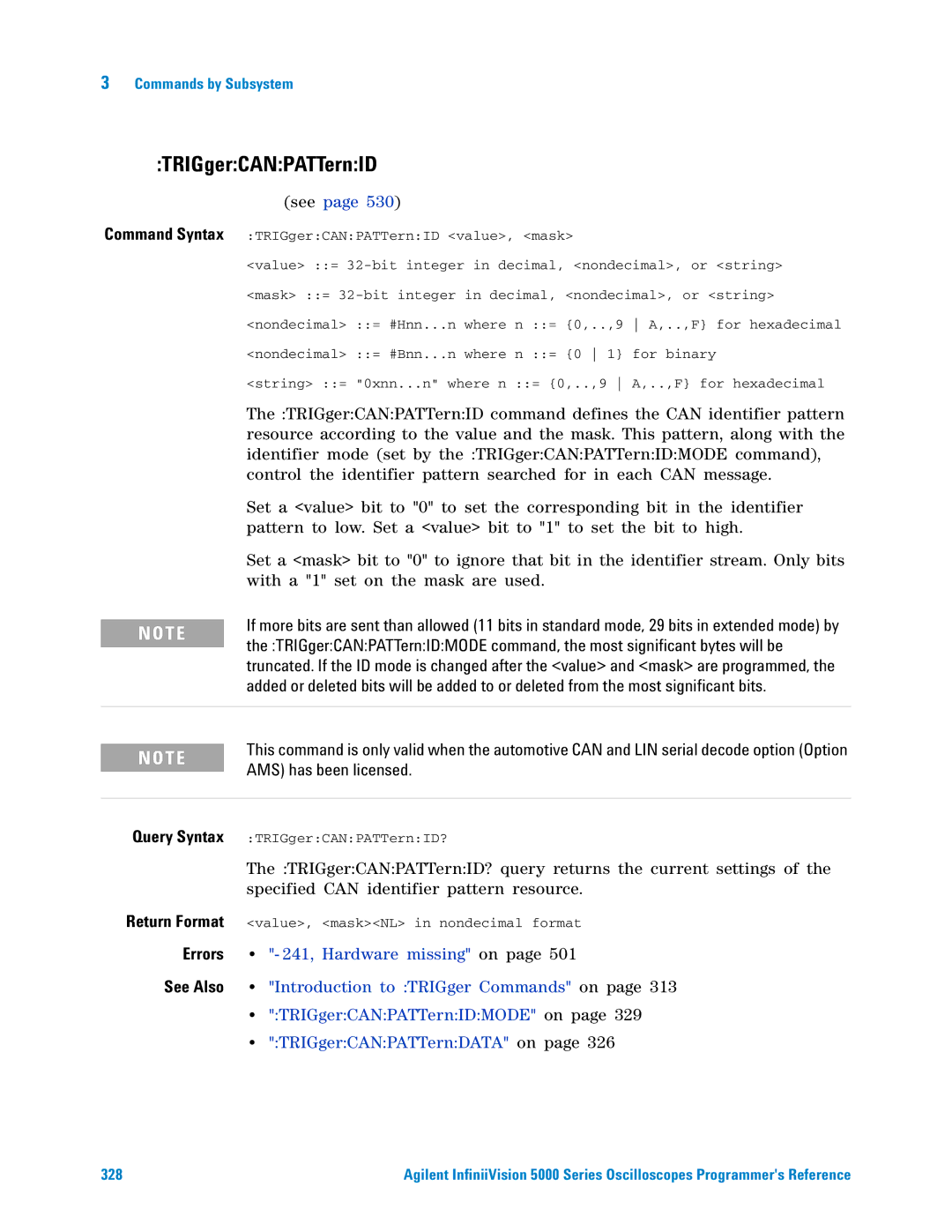 Agilent Technologies 5000 Series manual TRIGgerCANPATTernIDMODE on 