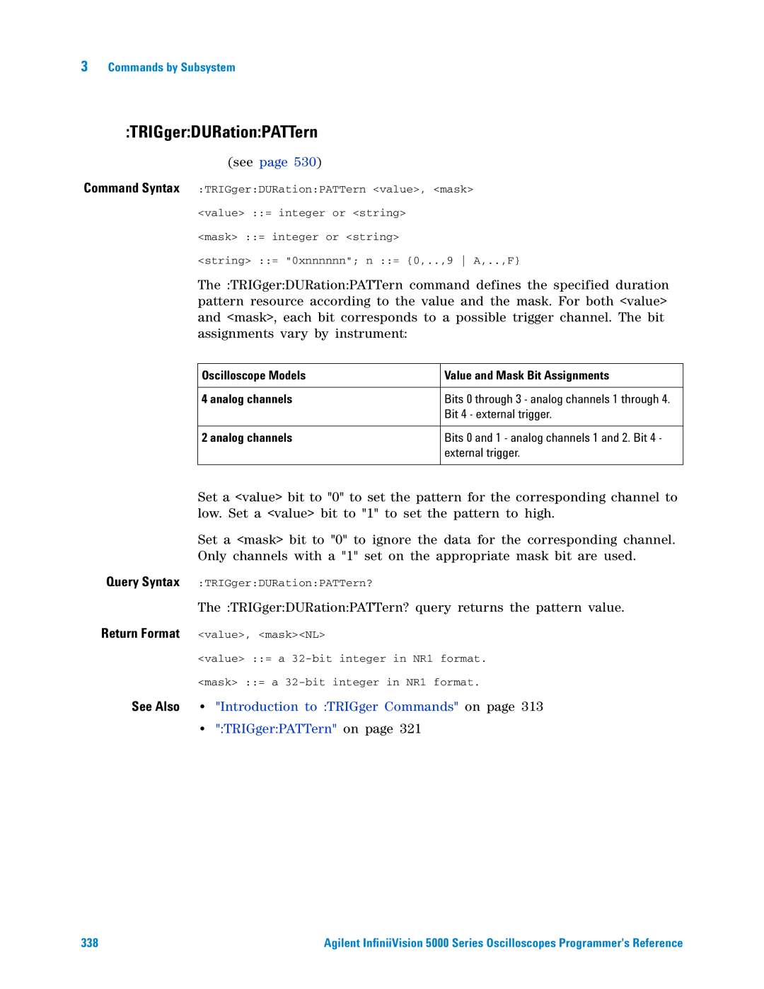 Agilent Technologies 5000 Series manual TRIGgerDURationPATTern? query returns the pattern value 