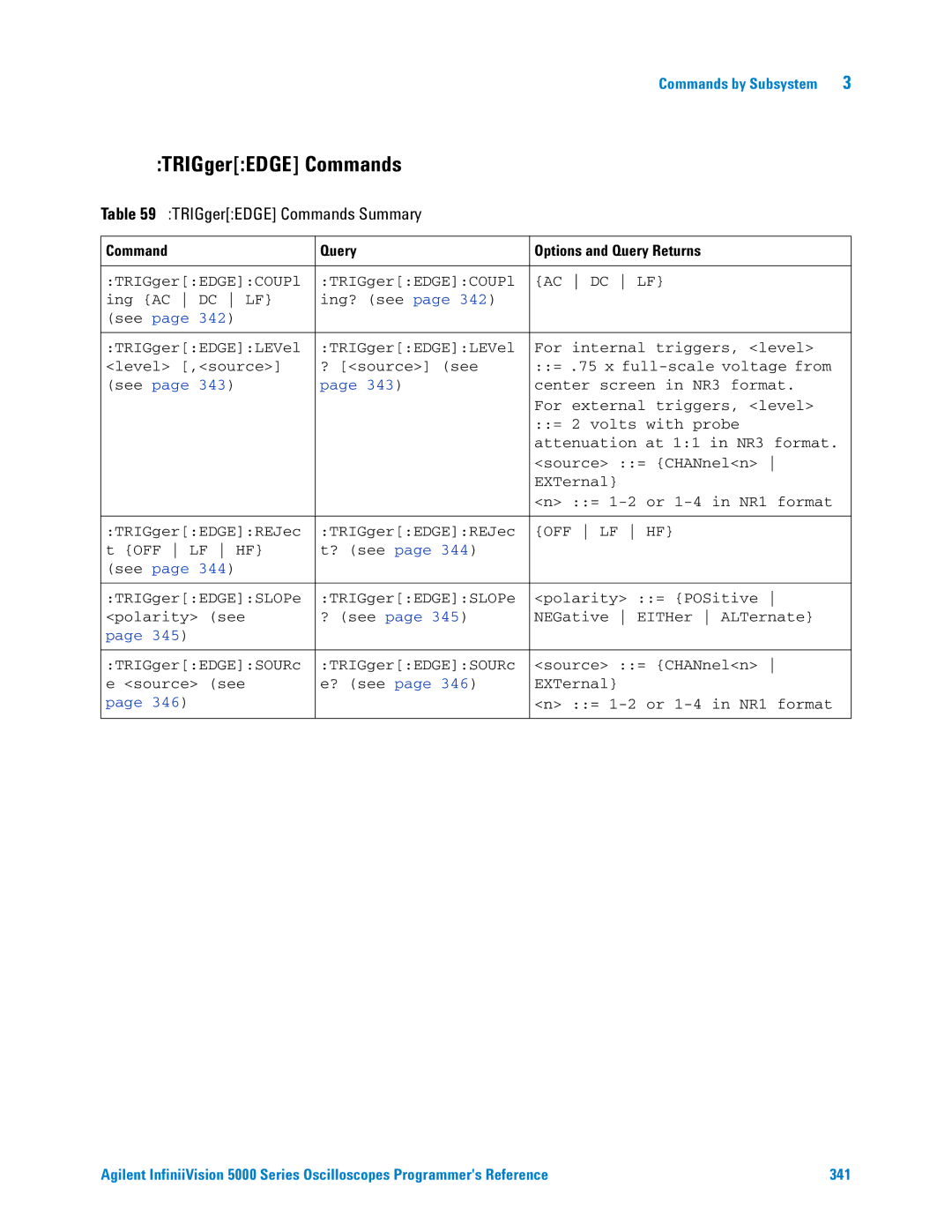 Agilent Technologies 5000 Series manual TRIGgerEDGE Commands Summary 