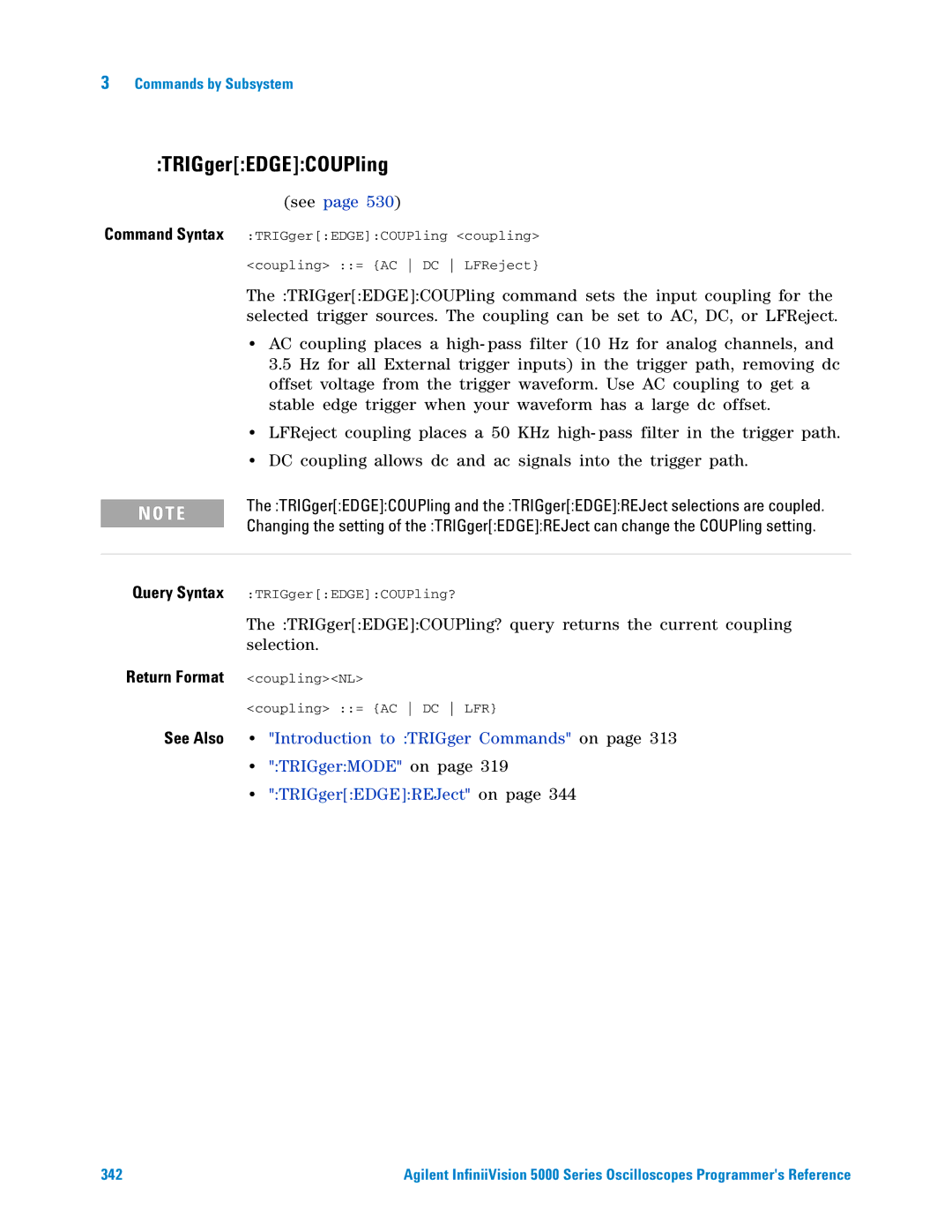 Agilent Technologies 5000 Series manual TRIGgerEDGECOUPling, See Also 