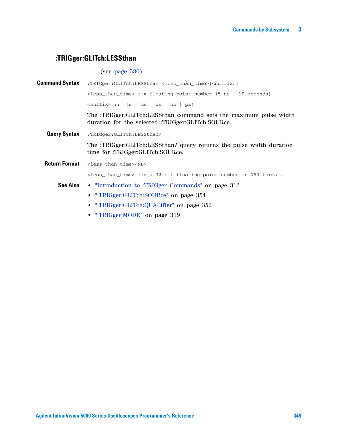 Agilent Technologies 5000 Series manual TRIGgerGLITchLESSthan 