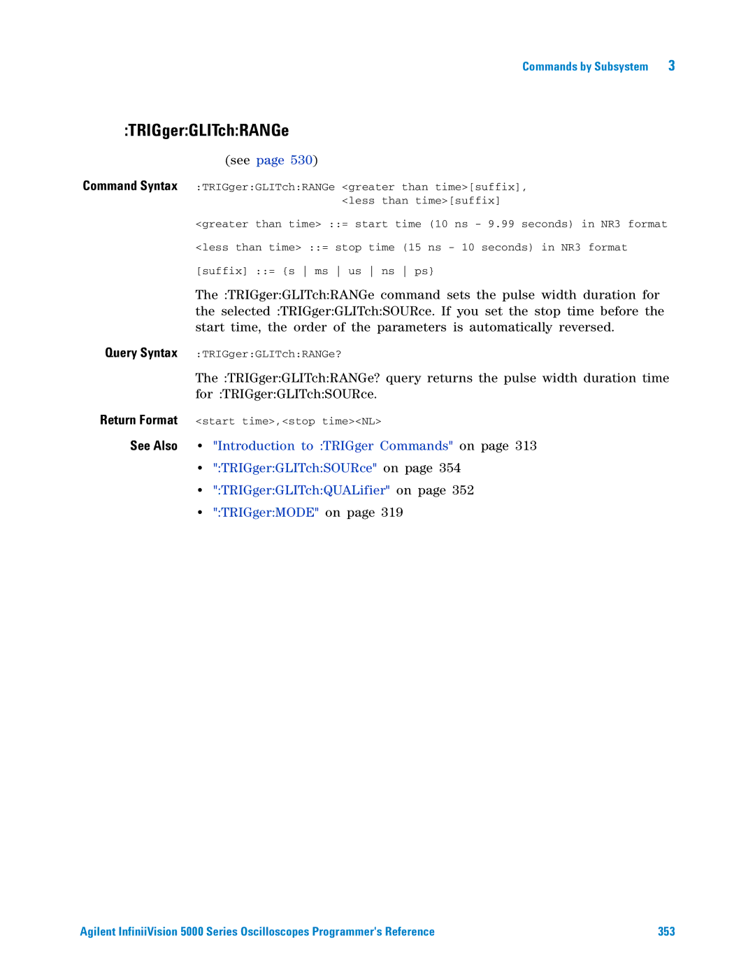 Agilent Technologies 5000 Series manual TRIGgerGLITchRANGe 