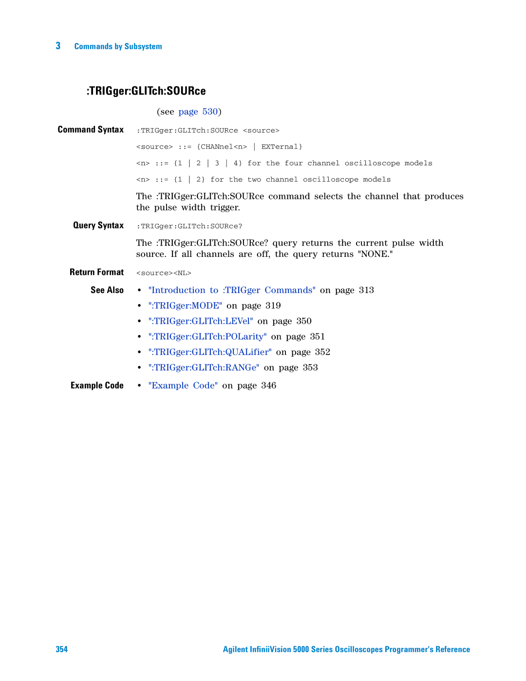 Agilent Technologies 5000 Series TRIGgerGLITchSOURce, TRIGgerGLITchLEVel on, TRIGgerGLITchPOLarity on, Example Code on 