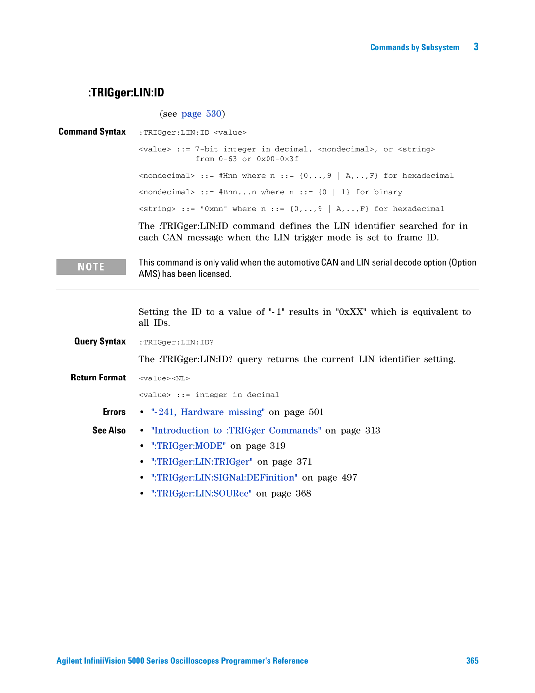 Agilent Technologies 5000 Series TRIGgerLINID, TRIGgerLINTRIGger on, TRIGgerLINSIGNalDEFinition on, TRIGgerLINSOURce on 