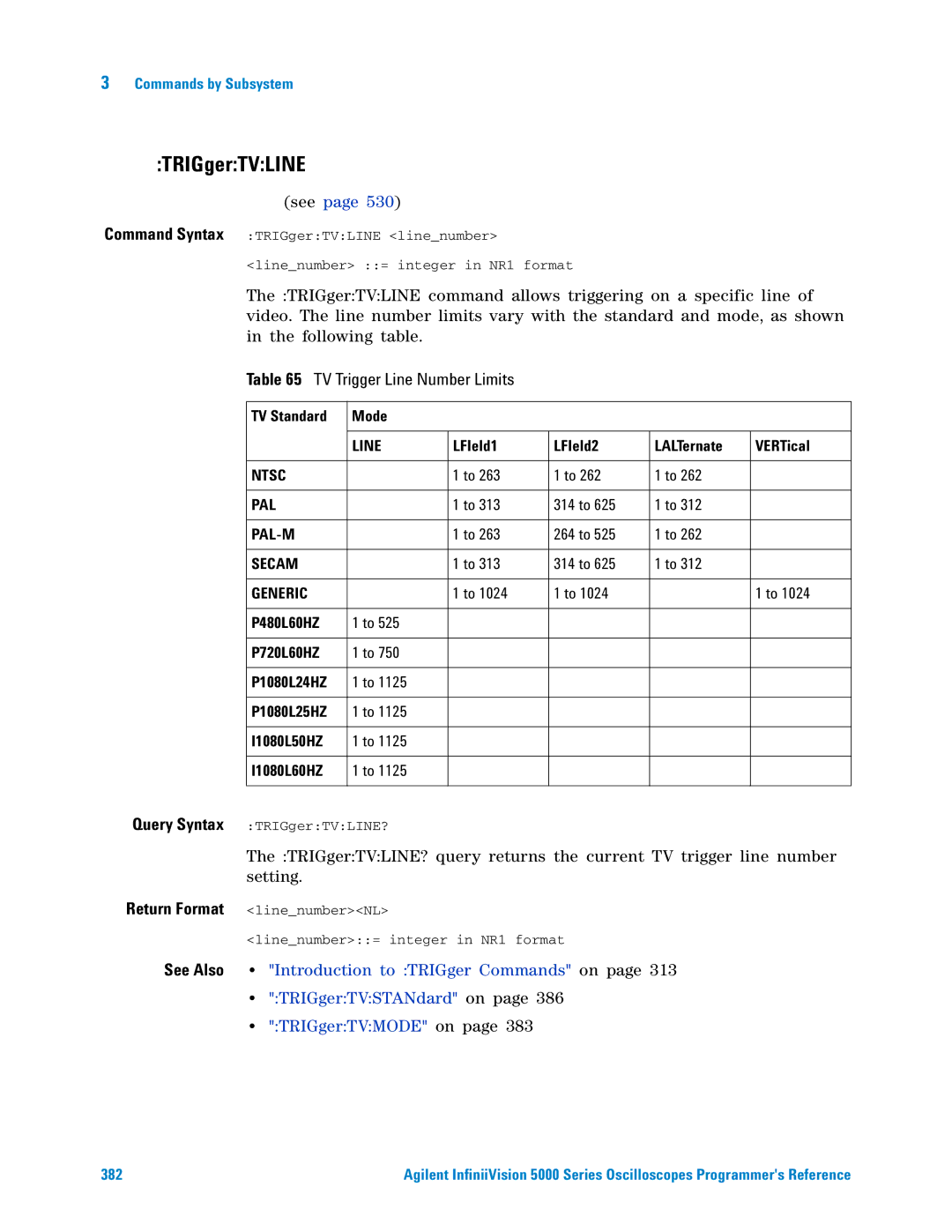 Agilent Technologies 5000 Series manual TRIGgerTVLINE, TV Trigger Line Number Limits 