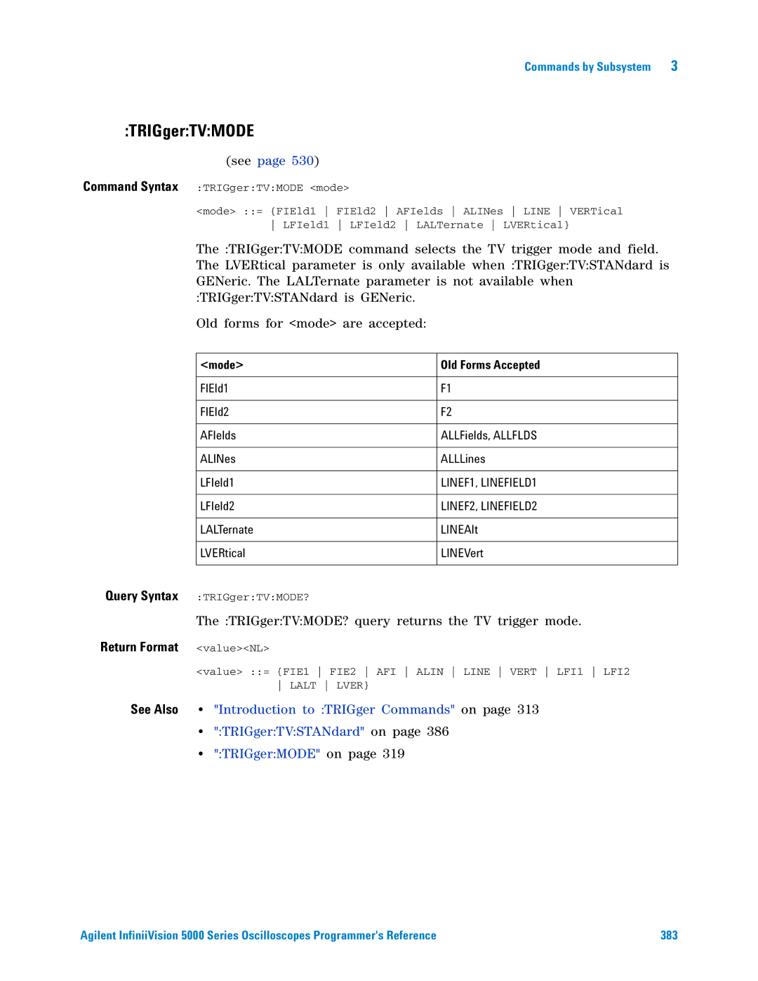 Agilent Technologies 5000 Series manual TRIGgerTVMODE, Mode Old Forms Accepted 