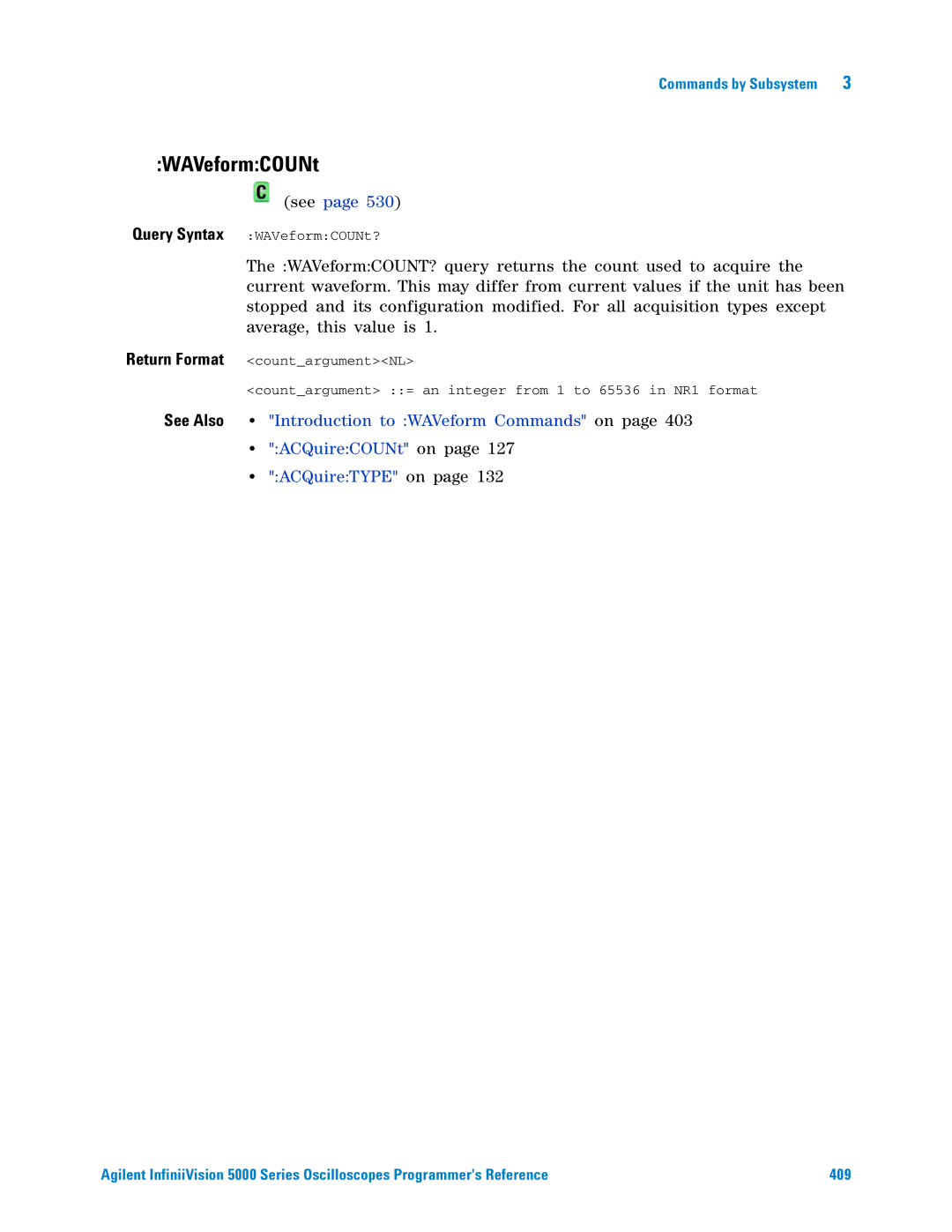 Agilent Technologies 5000 Series manual WAVeformCOUNt 