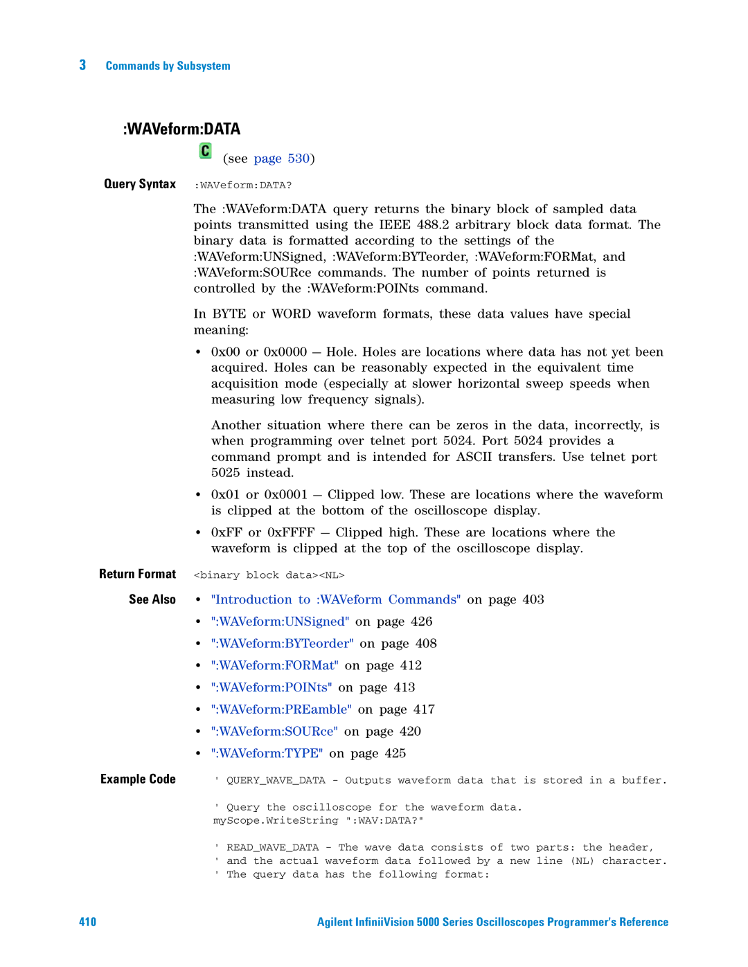 Agilent Technologies 5000 Series manual WAVeformDATA 