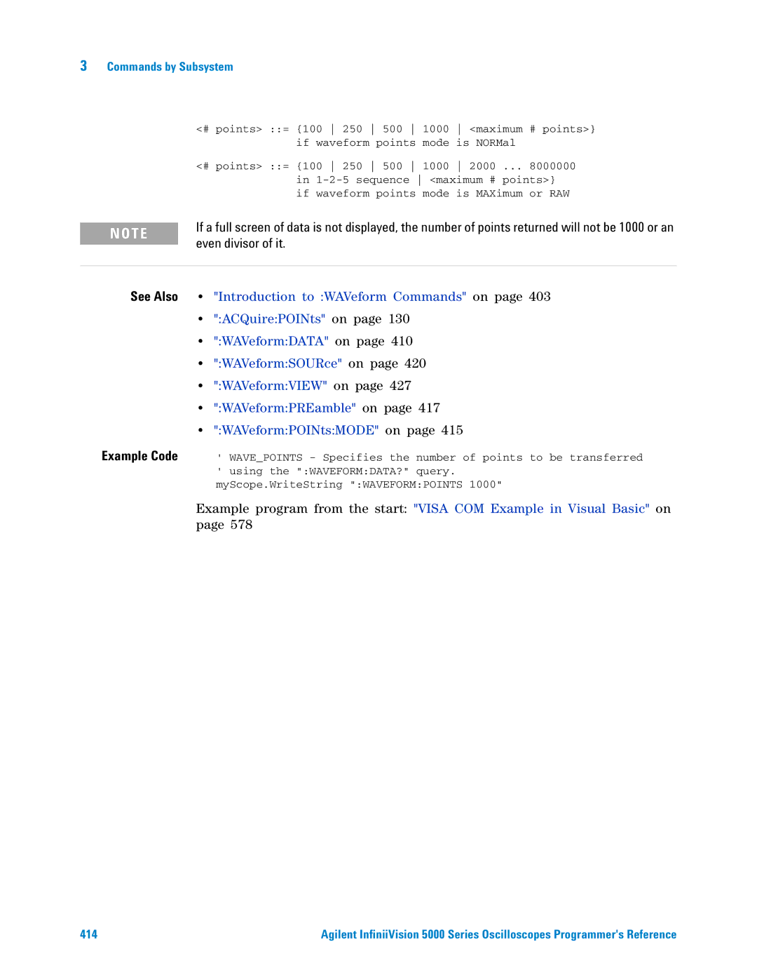 Agilent Technologies 5000 Series manual Even divisor of it, WAVeformPOINtsMODE on 