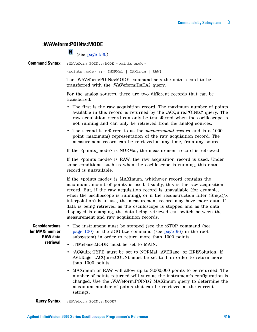 Agilent Technologies 5000 Series manual WAVeformPOINtsMODE, Command Syntax 