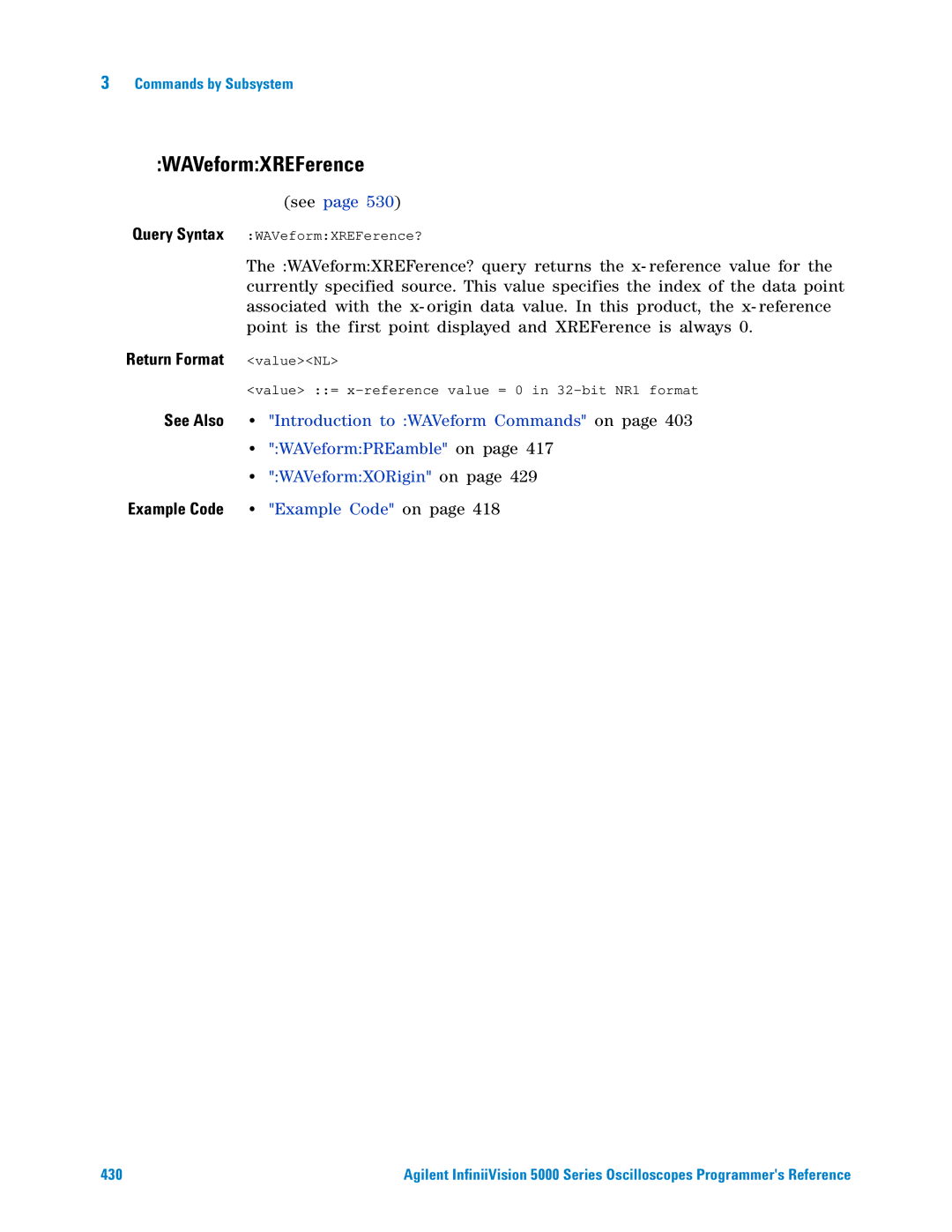 Agilent Technologies 5000 Series manual WAVeformXREFerence 